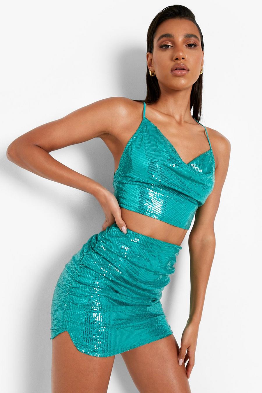 Emerald Sequin Cowl Camisole image number 1