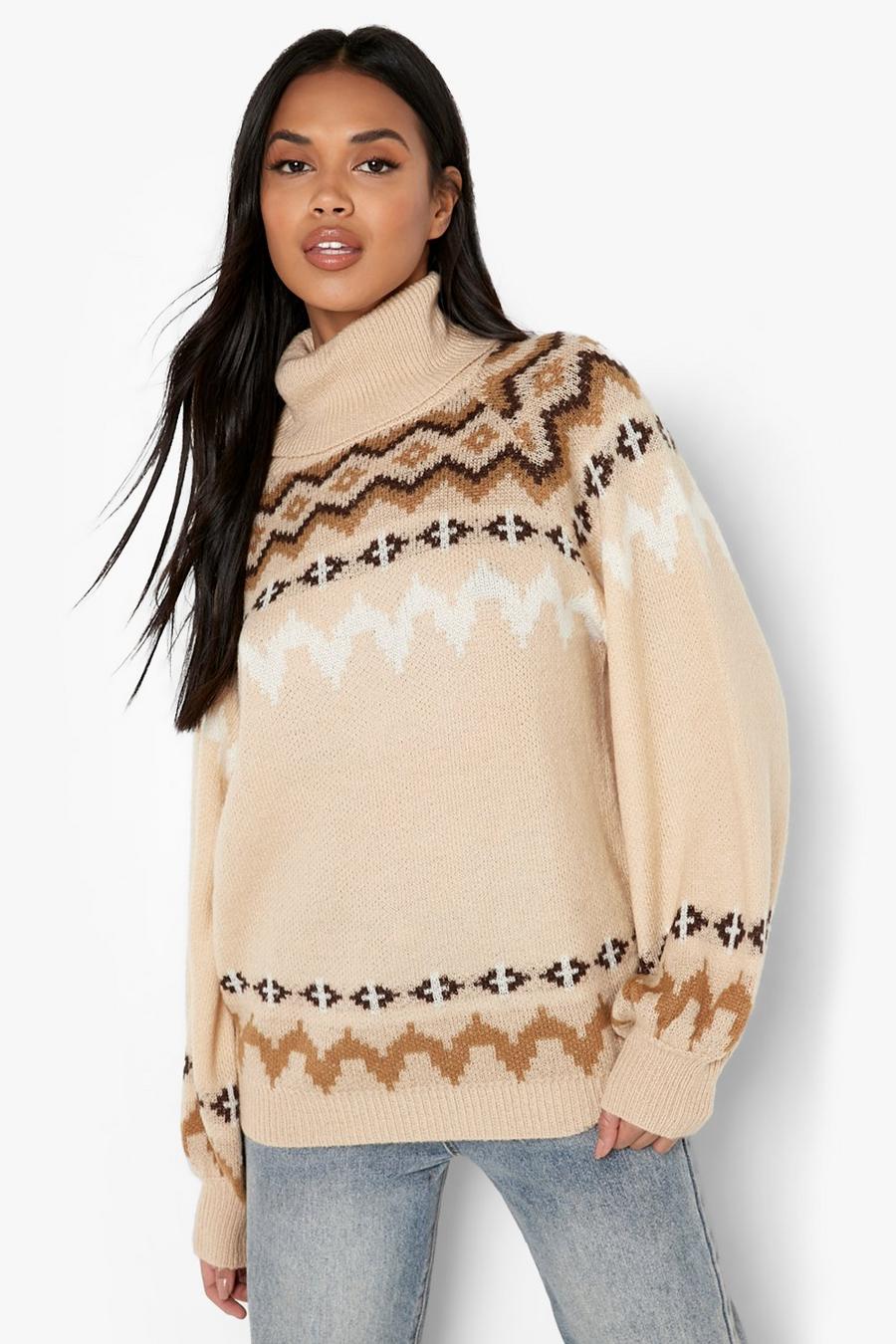Nude Soft Knit Turtleneck Fairisle Sweater image number 1