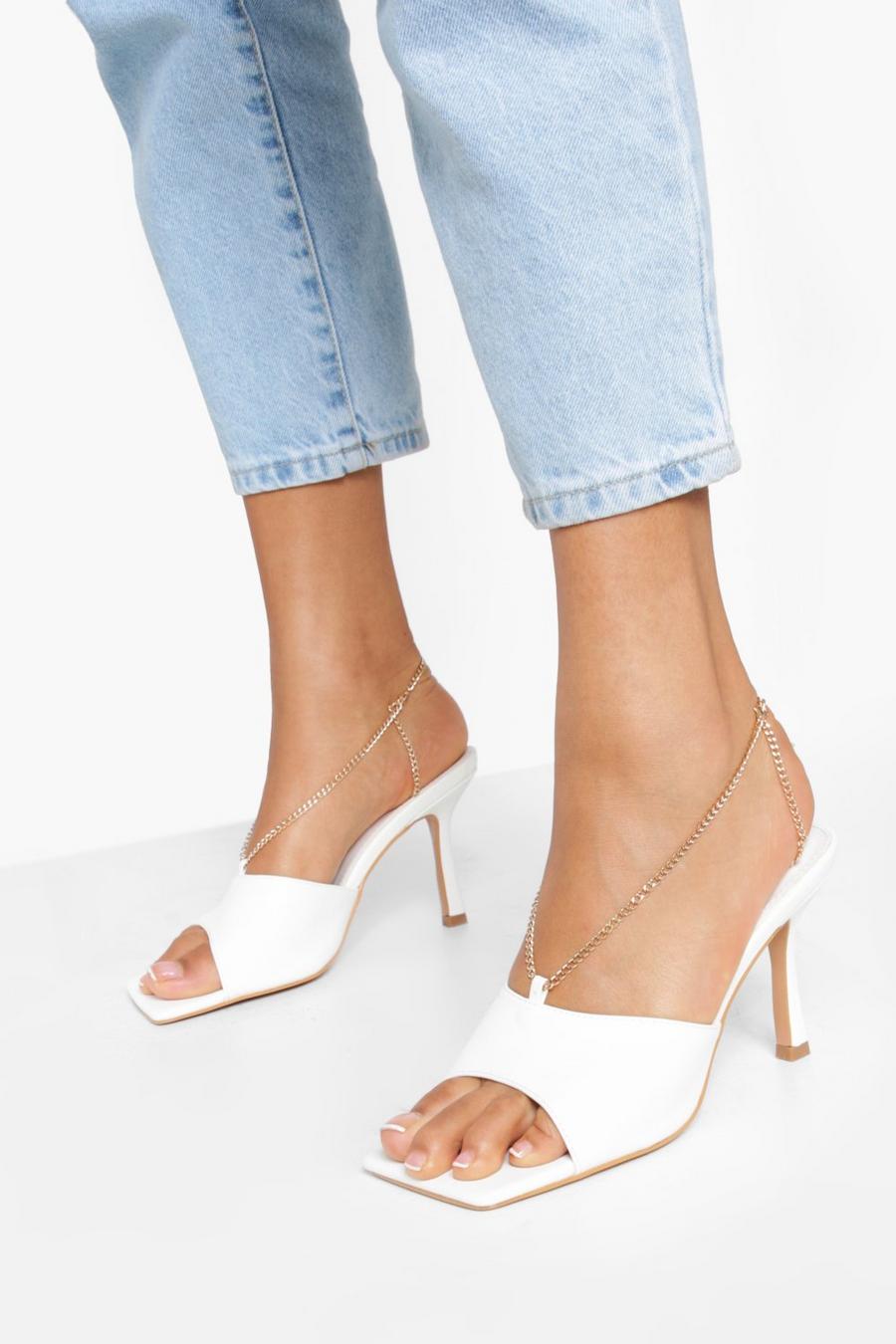 White Chain Detail Square Toe Mules image number 1