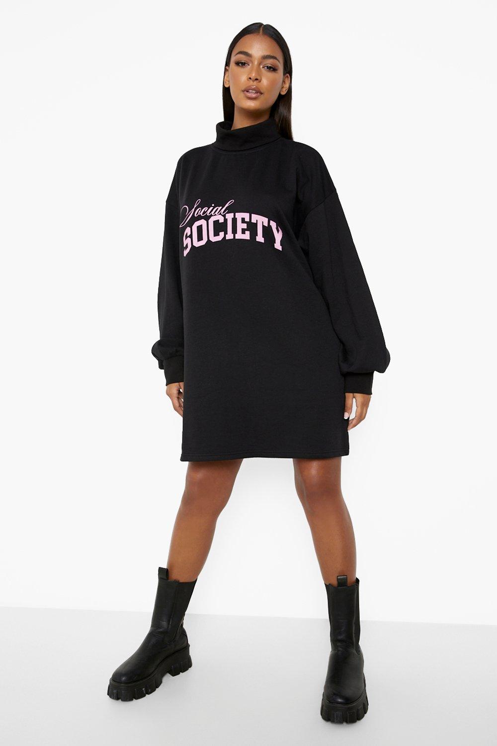 Embroidered Roll Neck Sweatshirt Dress boohoo UK