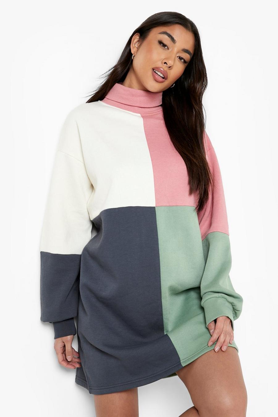 Multi Colourblock Roll Neck Sweatshirt Dress image number 1