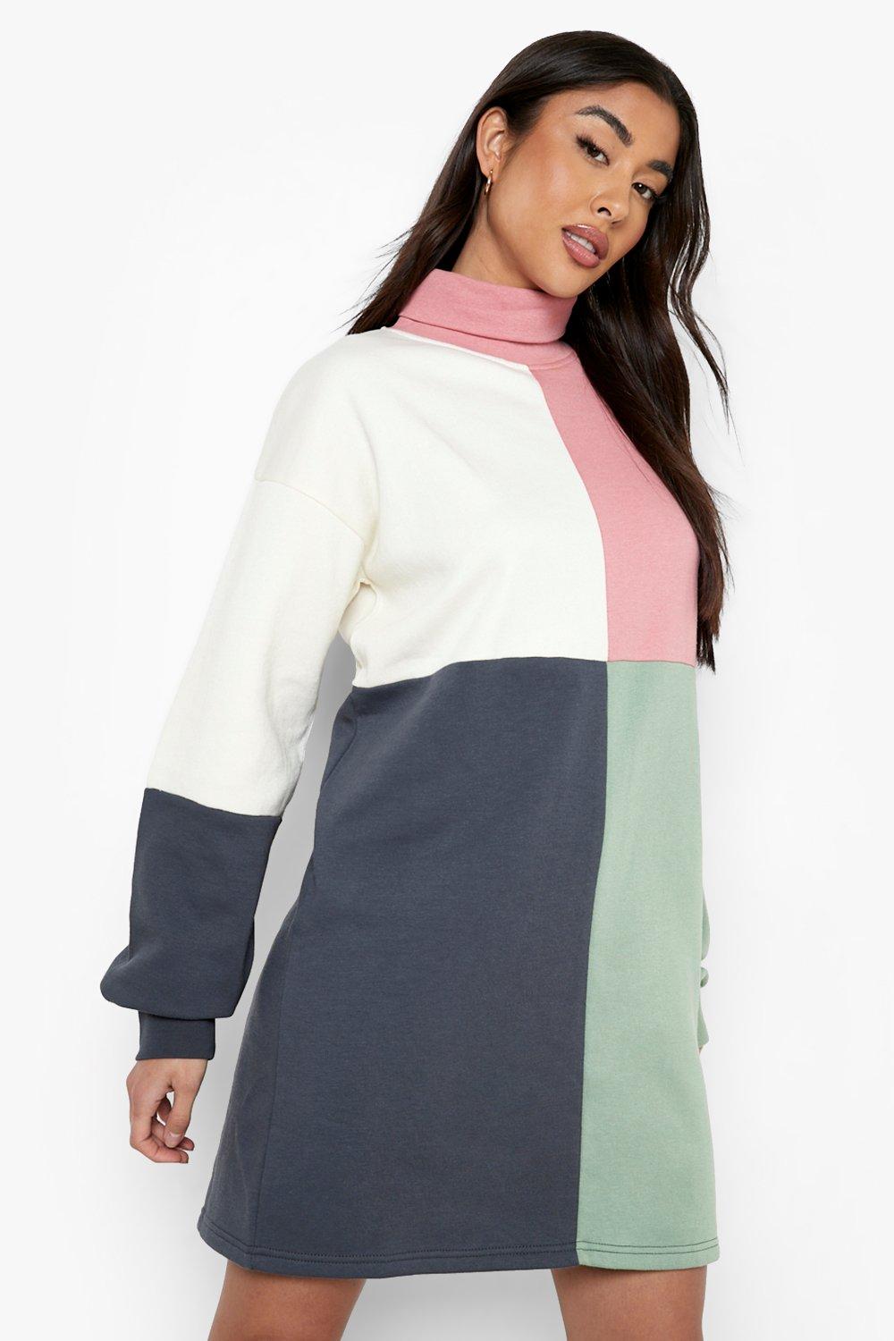 Vestido tipo sudadera con capucha de bloque de color para mujer