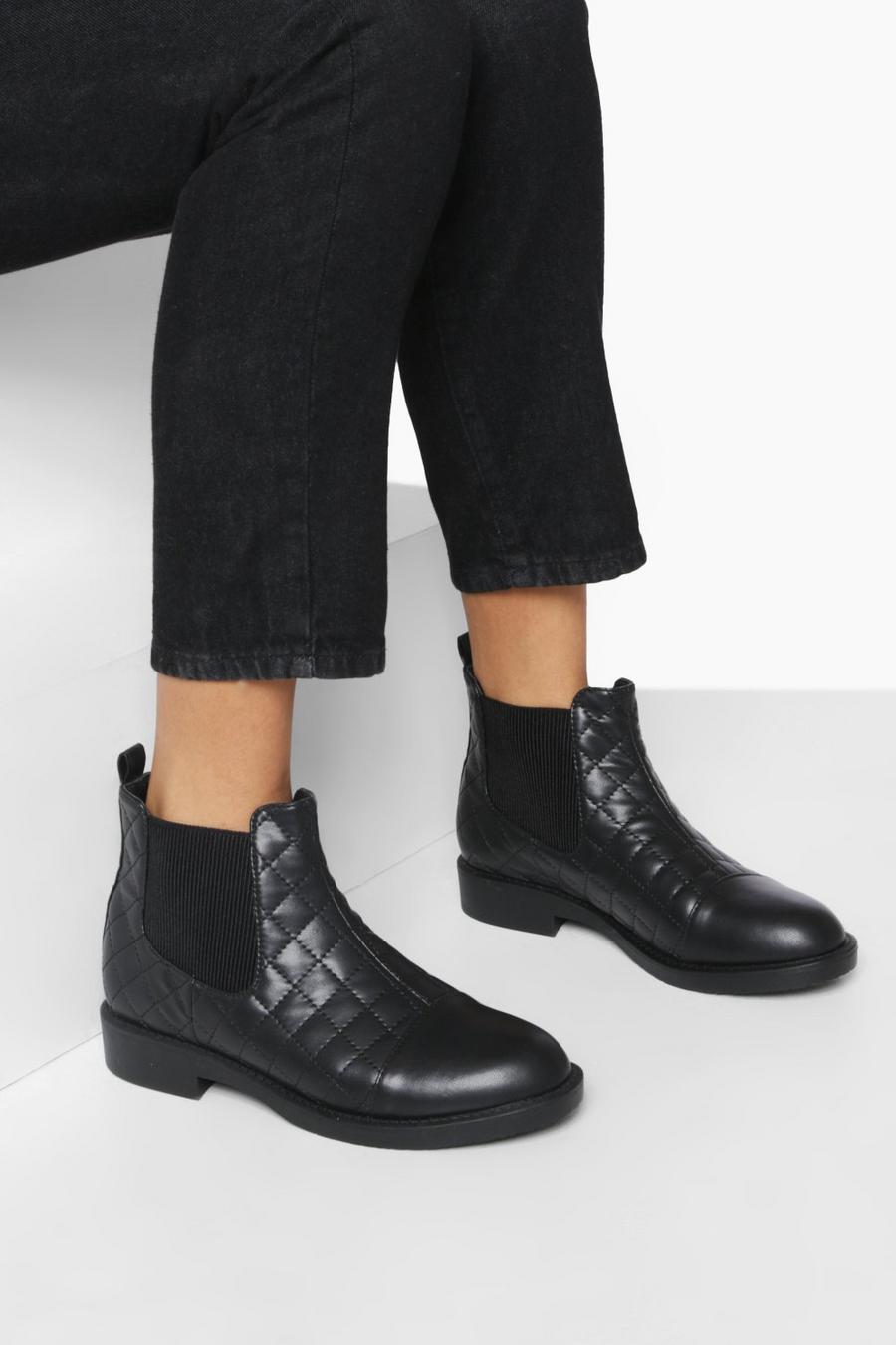 Black Gewatteerde Chelsea Boots Met Stiksels image number 1