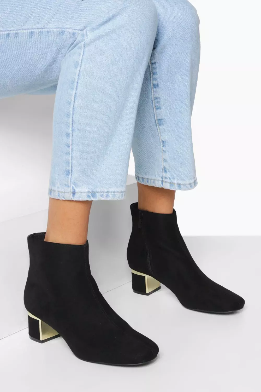 Black ankle boots with gold block heel hotsell