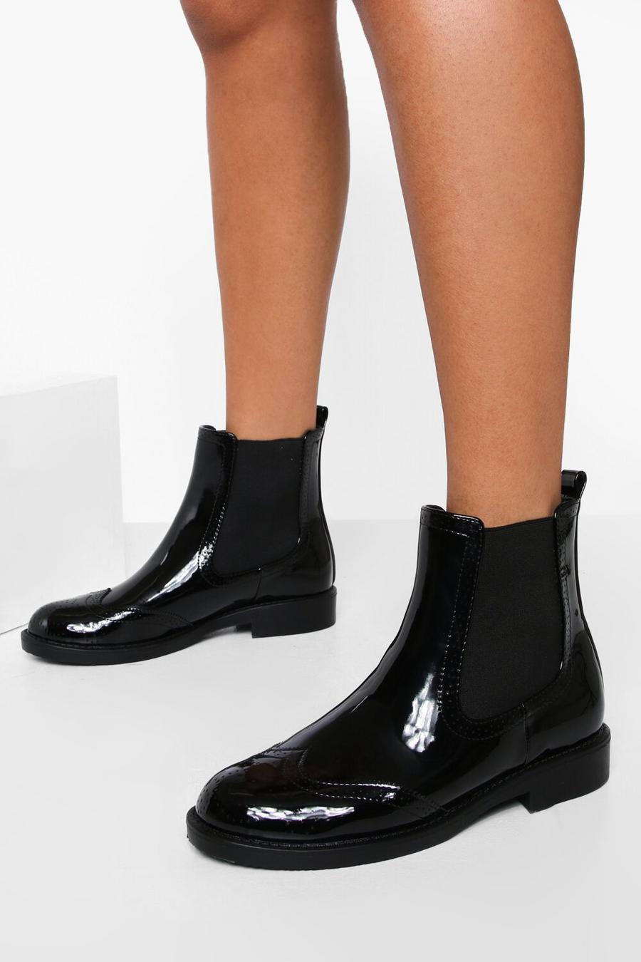Black Wide Fit Patent Detailed Chelsea Boots image number 1