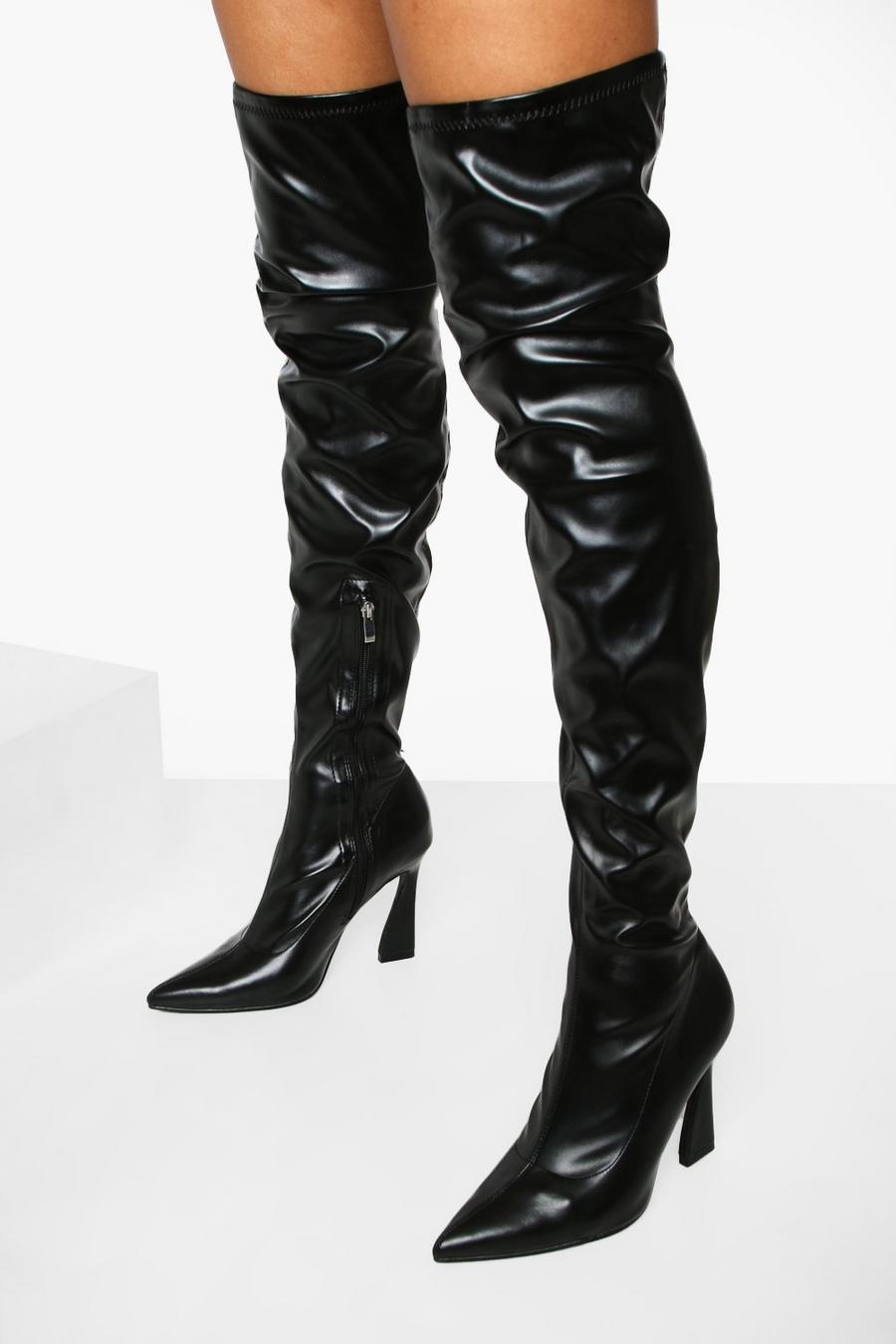Black svart Wide Fit Pointed Toe Over The Knee Boot