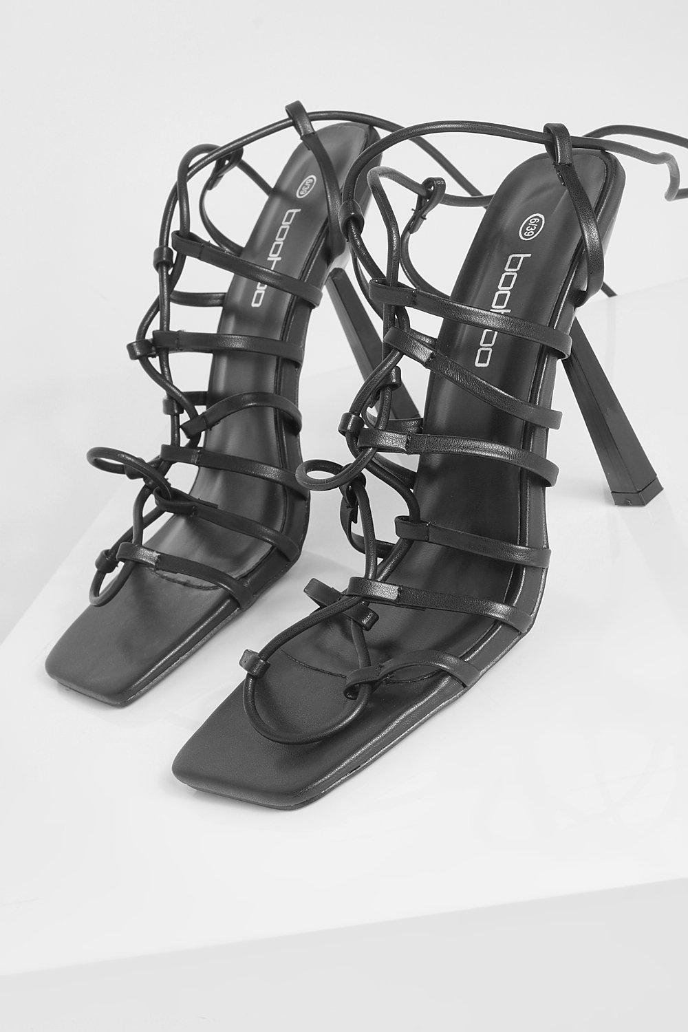 lace up caged heels