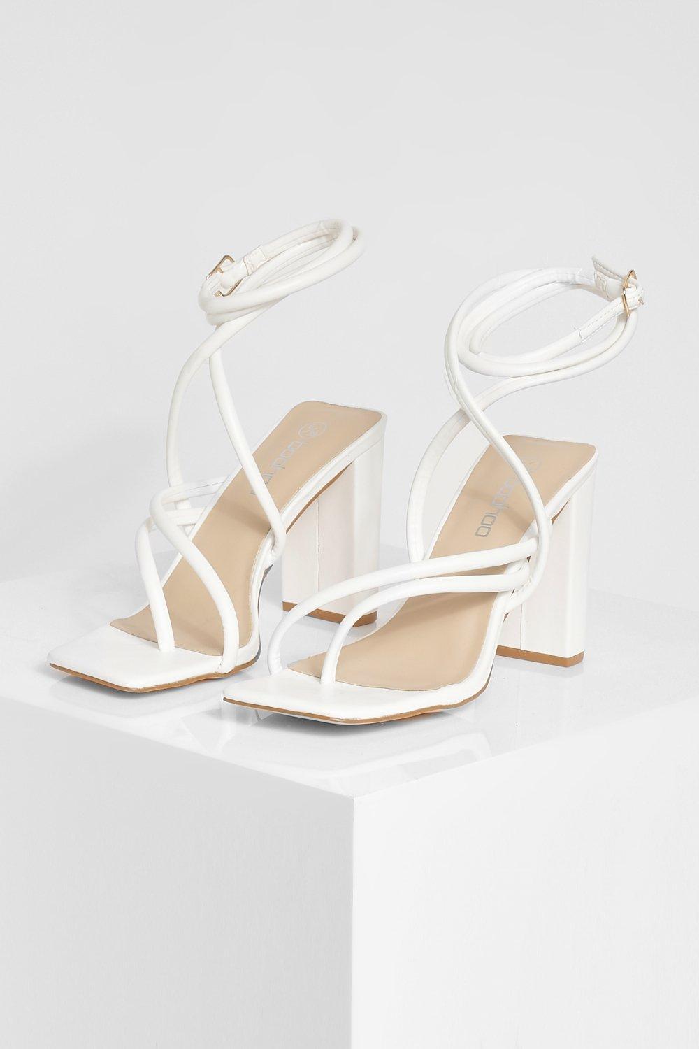 Square toe cheap white strappy heels