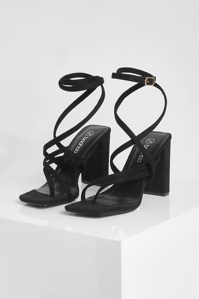 boohoo black Wide Fit Strappy Square Toe Heels
