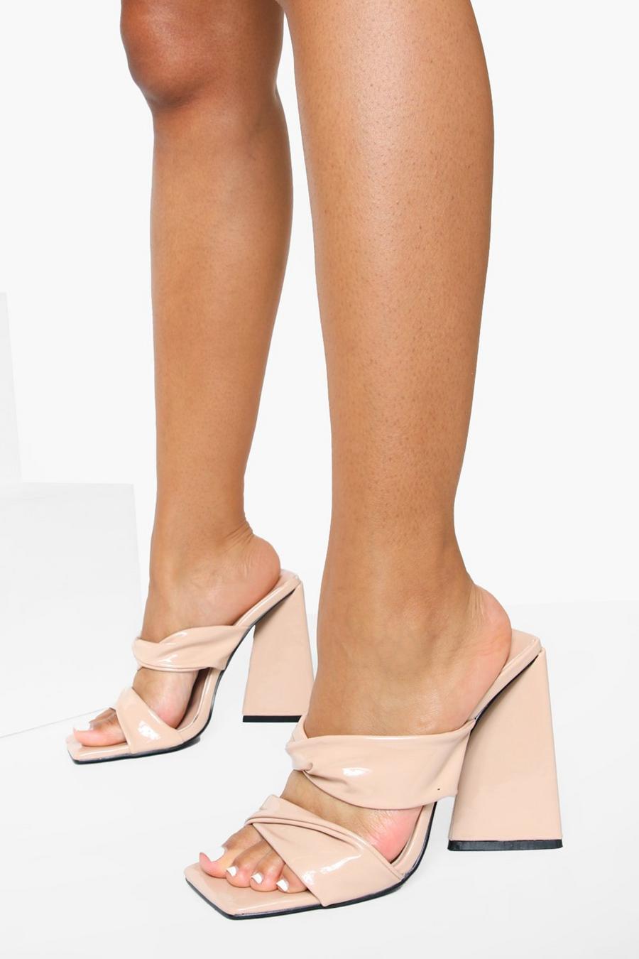 Nude Wide Fit Patent Twist Pyramid Heels image number 1