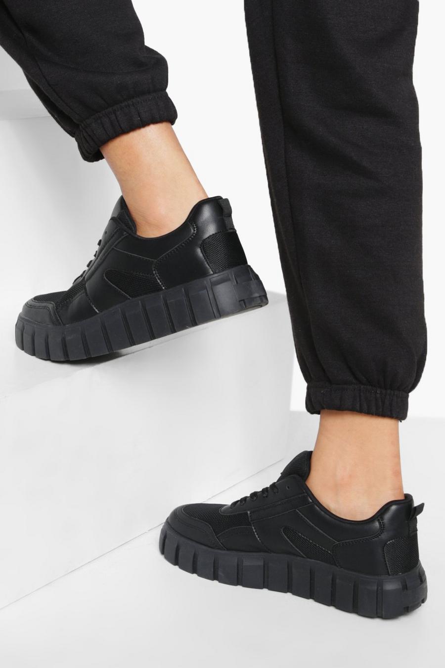 Black schwarz Sneakers Met Dikke Zolen