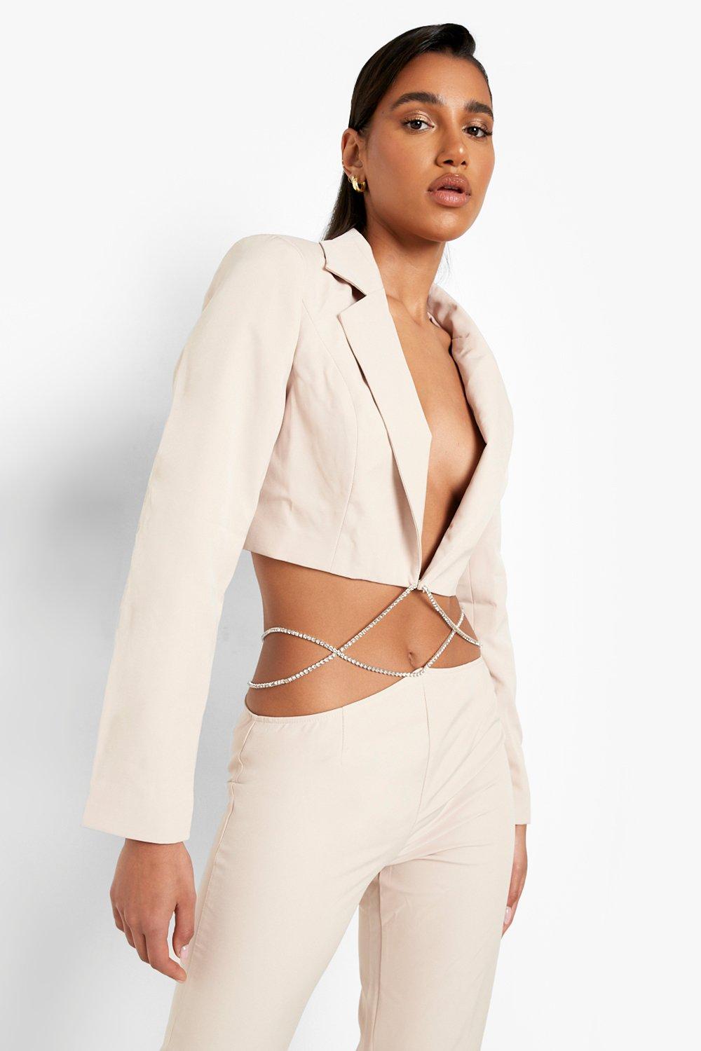 Cropped Blazer With Diamante Strap