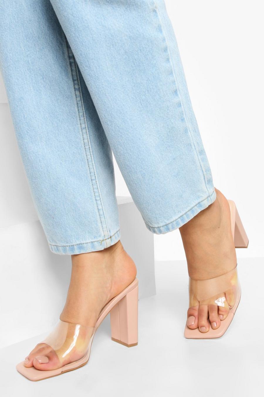 Nude color carne Clear Detail Flat Heel Mules