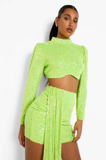 Bright Sequin High Neck Crop neon-green