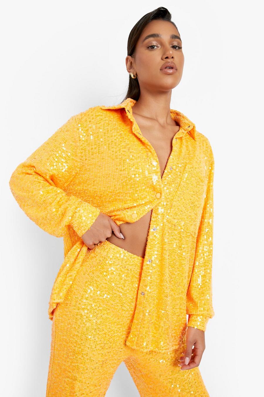 Orange Bright Sequin Oversized Shirt image number 1