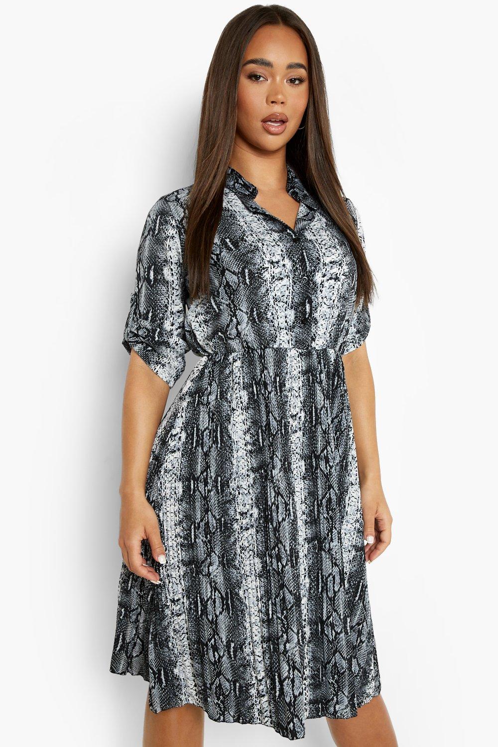 Snake print pleated shirt dress online