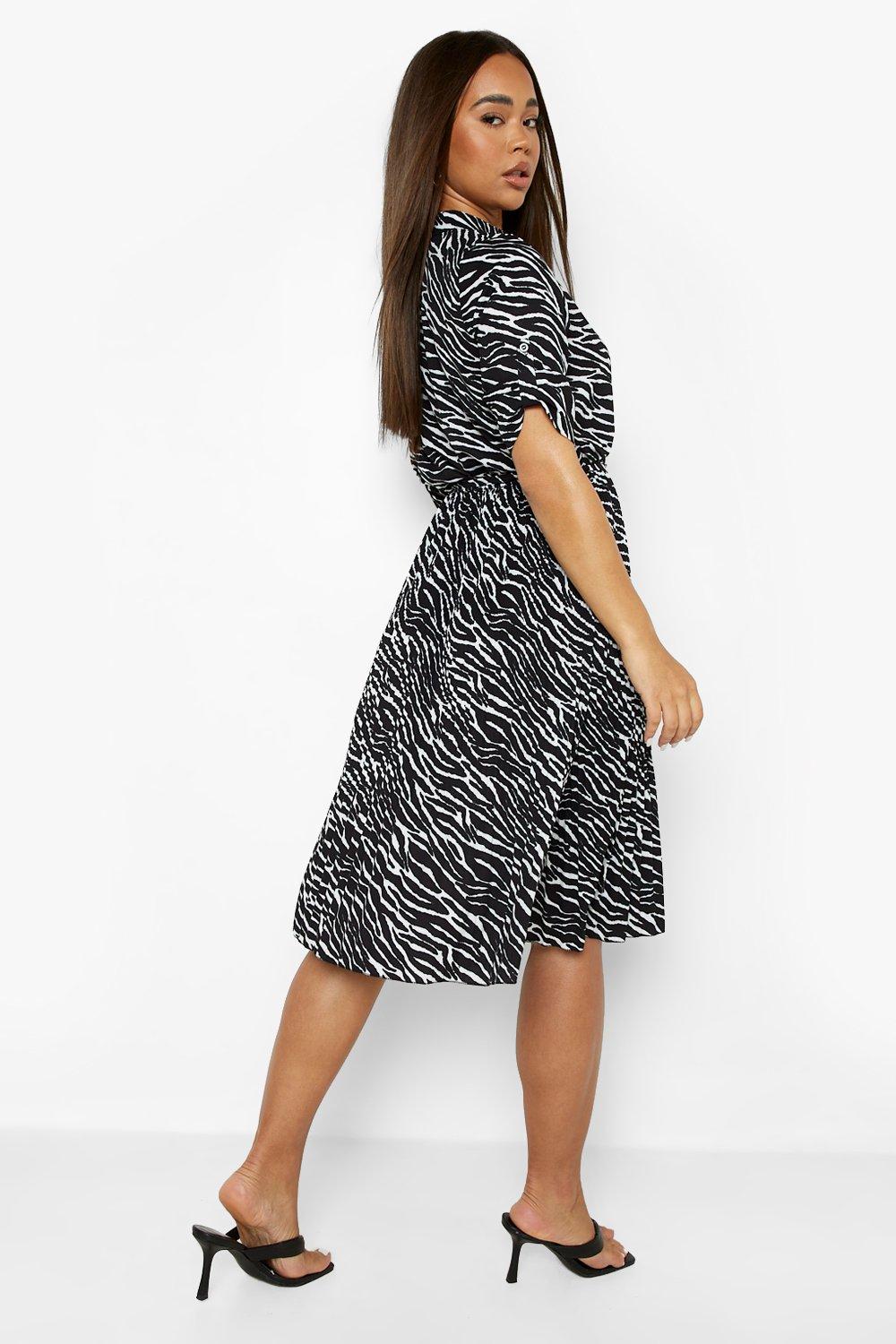 zebra pleated shirt dress