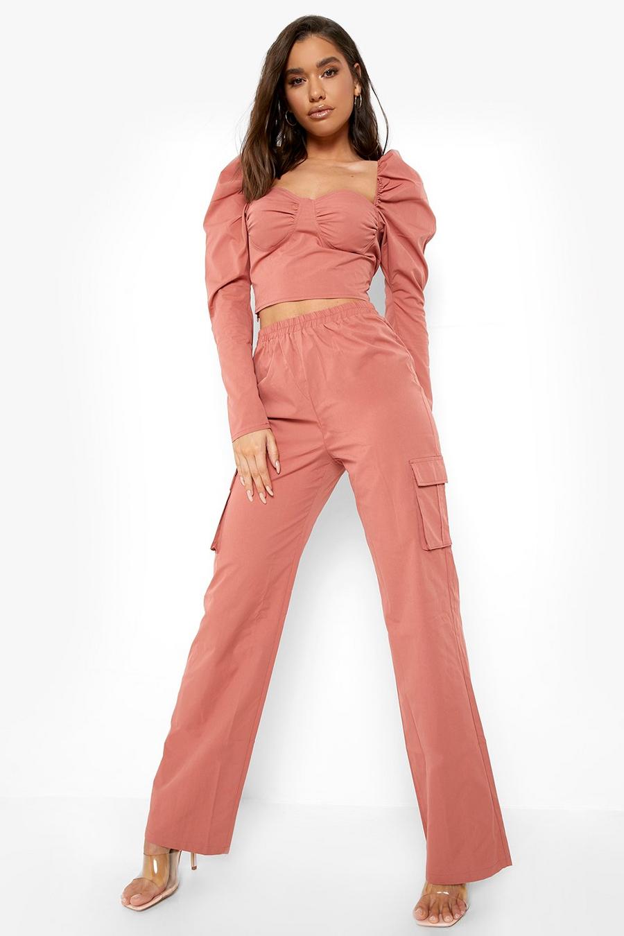 Pantalon style utilitaire avec poches cargo, Terracotta image number 1