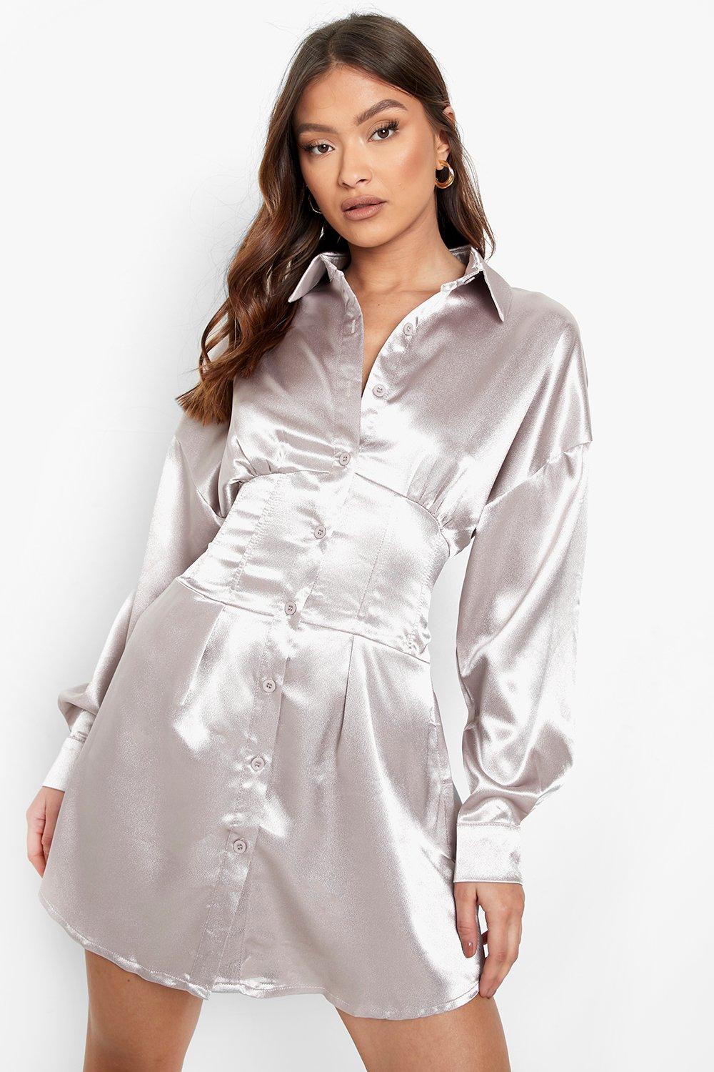 satin corset shirt dress