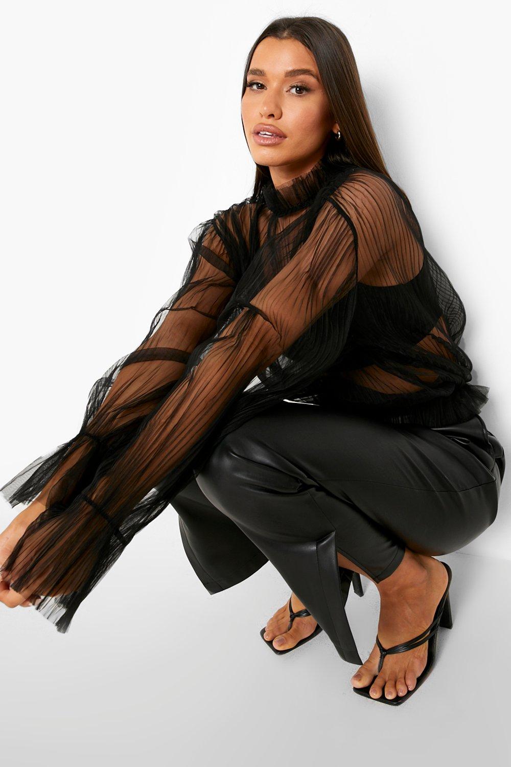 Black Mesh High Neck Top