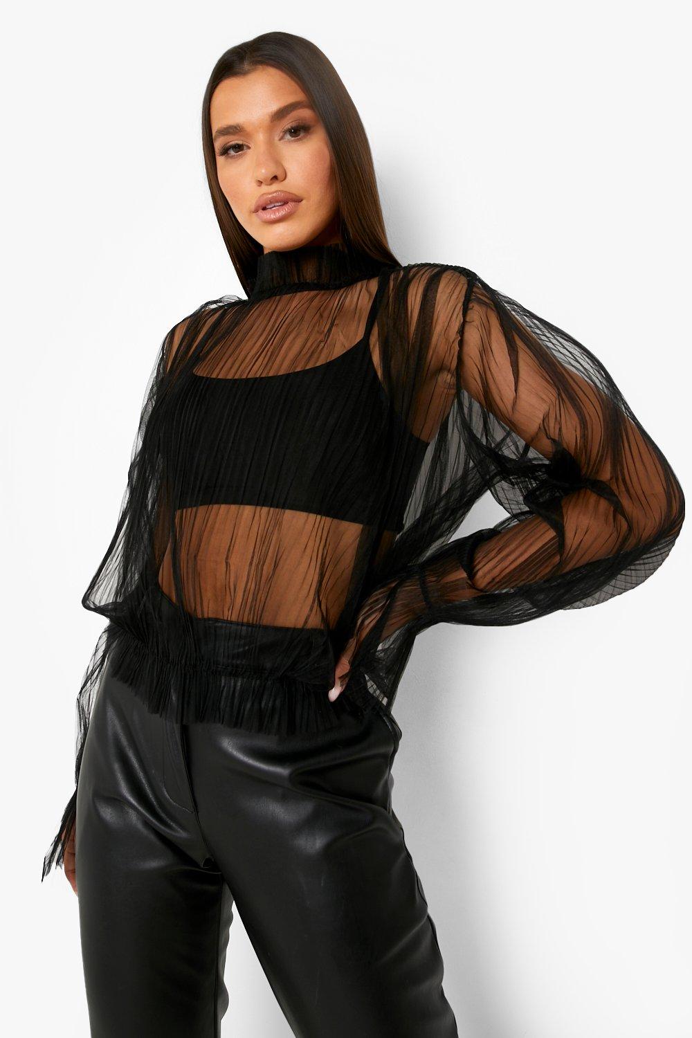 Black Mesh High Neck Top