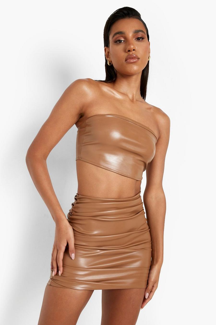 Caramel Mix & Match Leather Look Bandeau Top image number 1