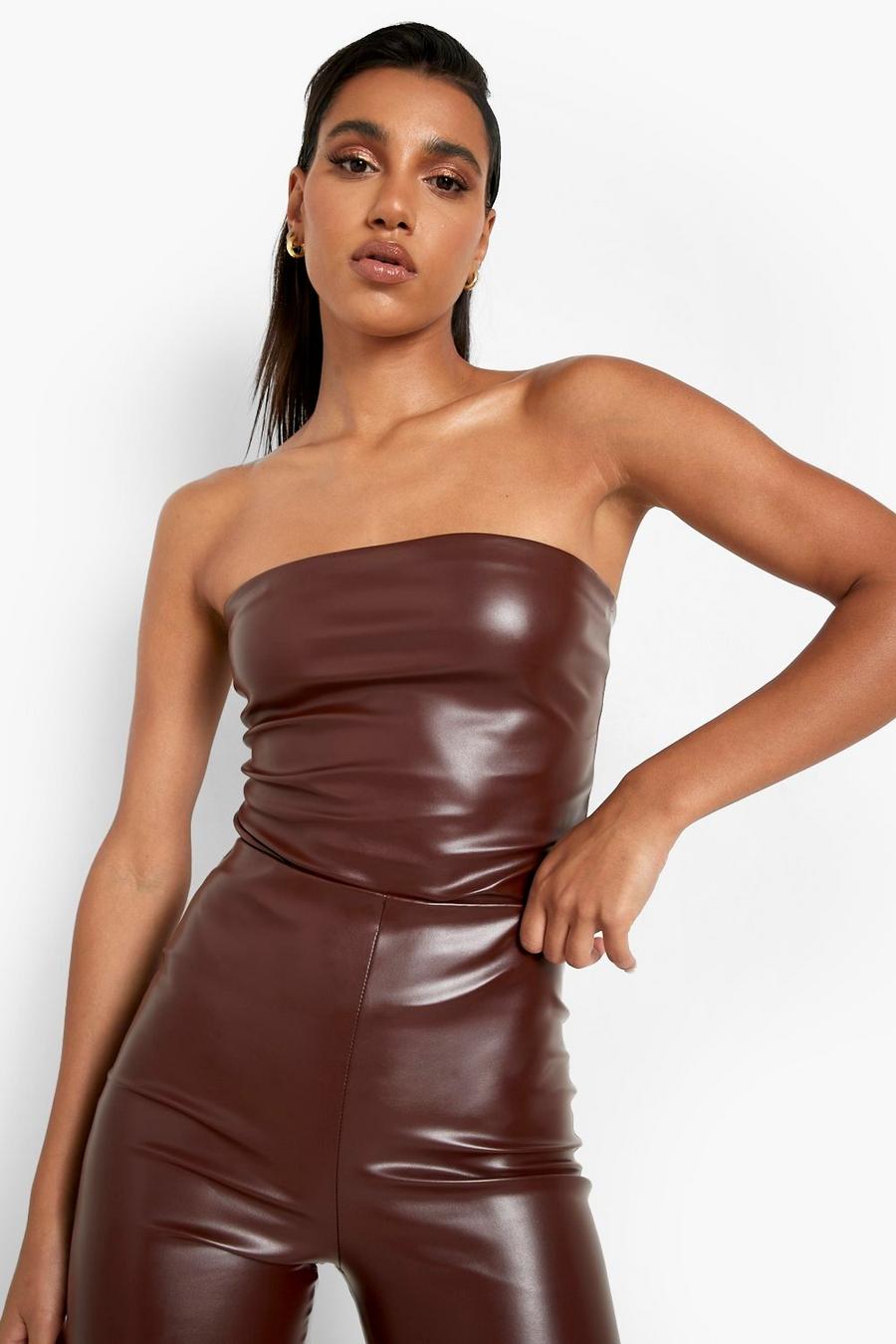 Chocolate Mix & Match Faux Leather Tube Top image number 1