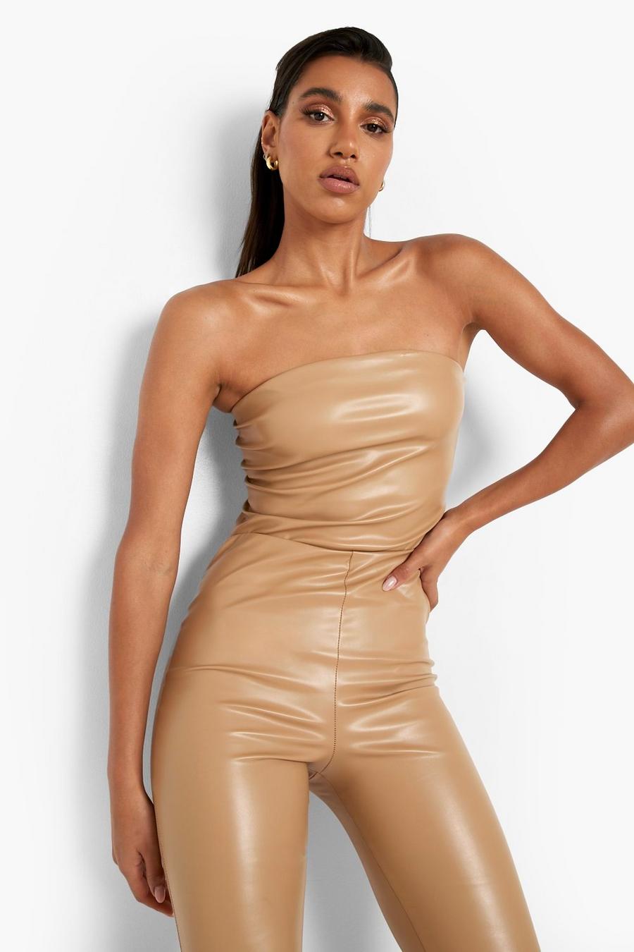 Sand Mix & Match Faux Leather Tube Top image number 1