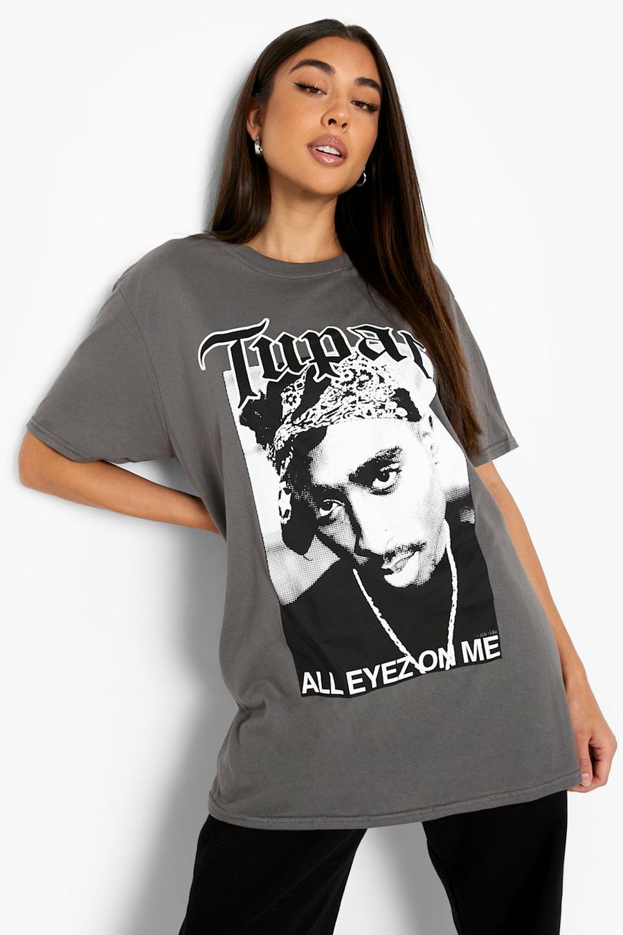 Charcoal grey Tupac License Print Oversized T-shirt