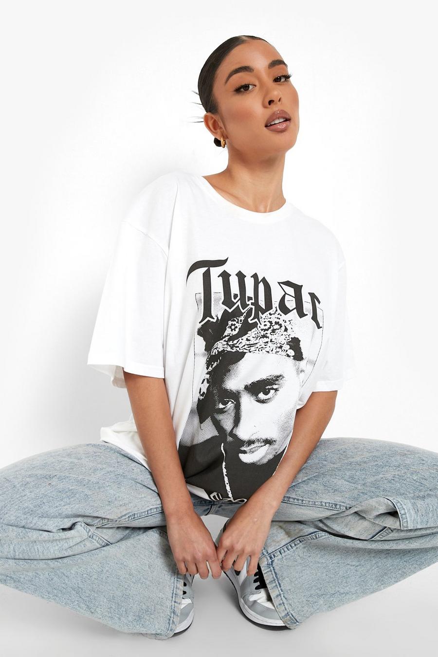 White Tupac License Print Oversized T-shirt image number 1