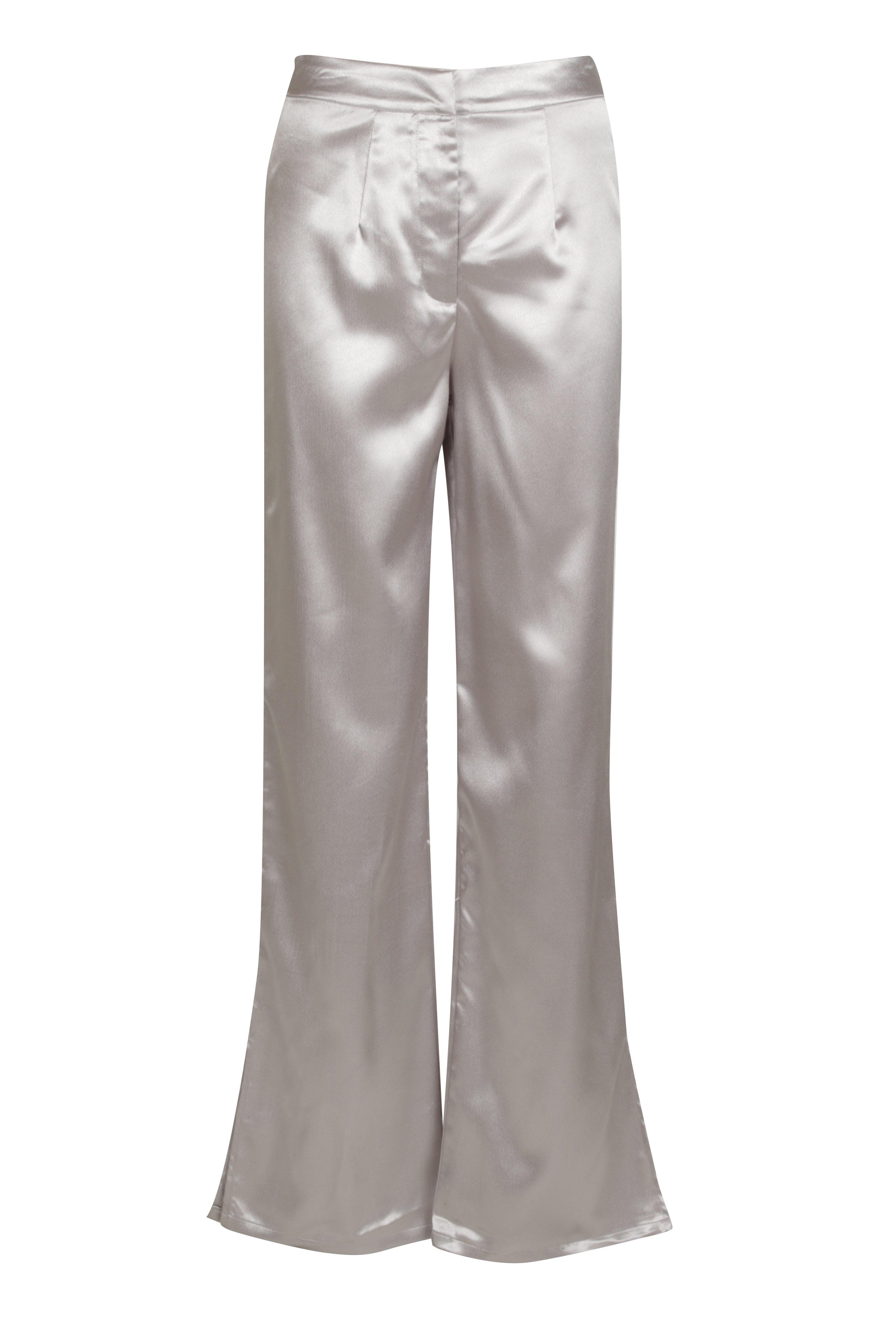 Satin Wide Leg Trousers With Split Hem