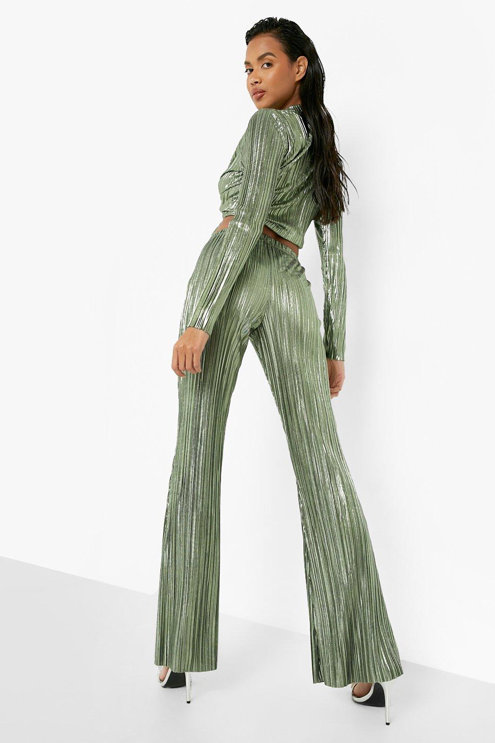 Metallic Plisse Flares | boohoo