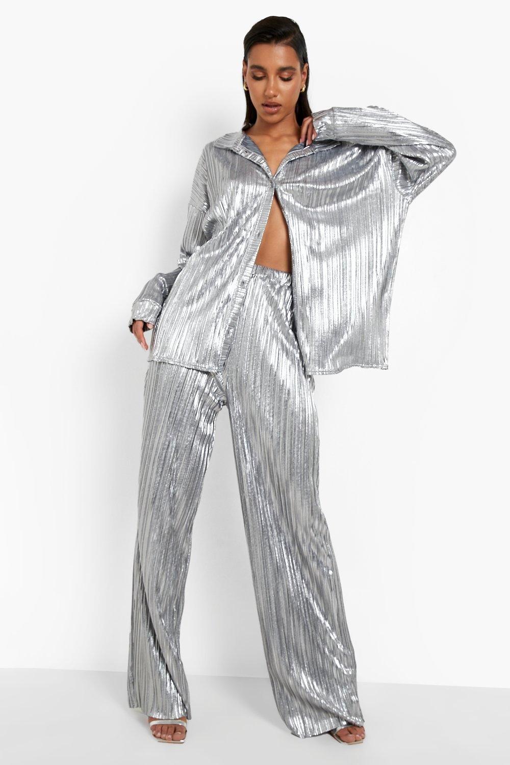 Metallic wide leg clearance trousers