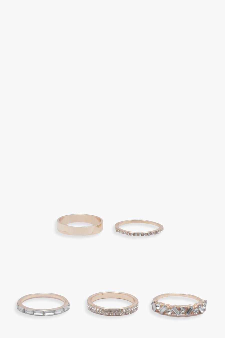 Gold Diamante Ring 5 Pack image number 1