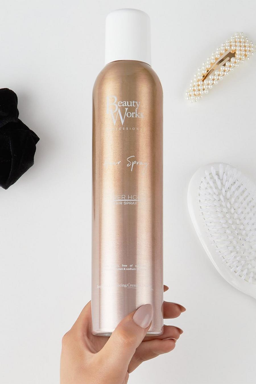Rose gold metallic Beauty Works Strong Hold Hair Spray 100ml