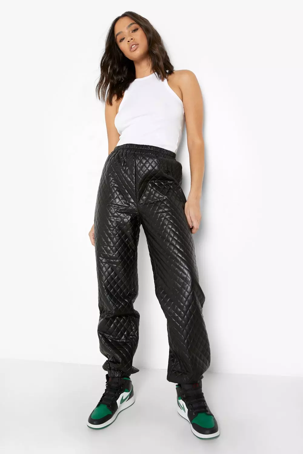 Cuffed discount leather joggers