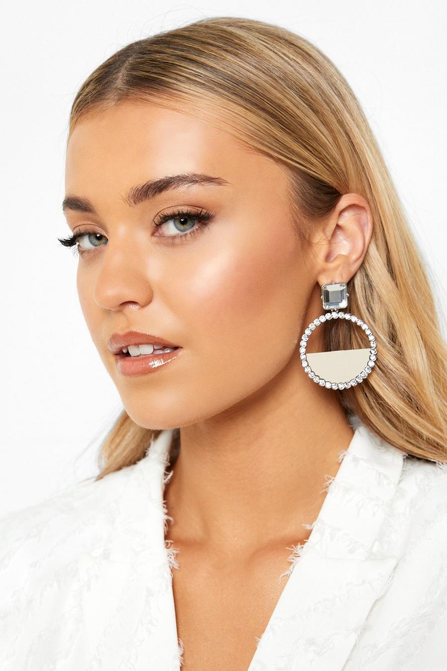 Silver Diamante Circle Drop Earrings image number 1