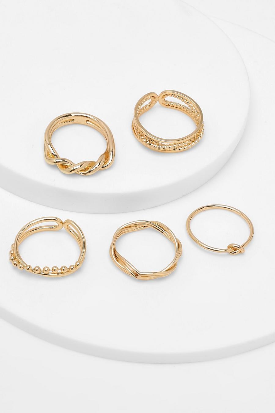 Pack de 5 anillos dorados con nudo, Gold image number 1