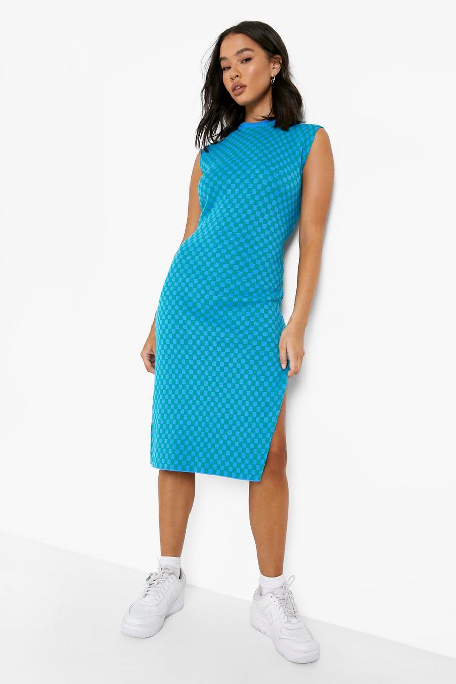 Blue Check Knitted Midi Dress image number 1