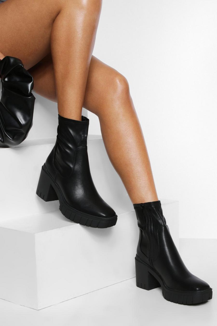 Black Chunky Sock Boots image number 1