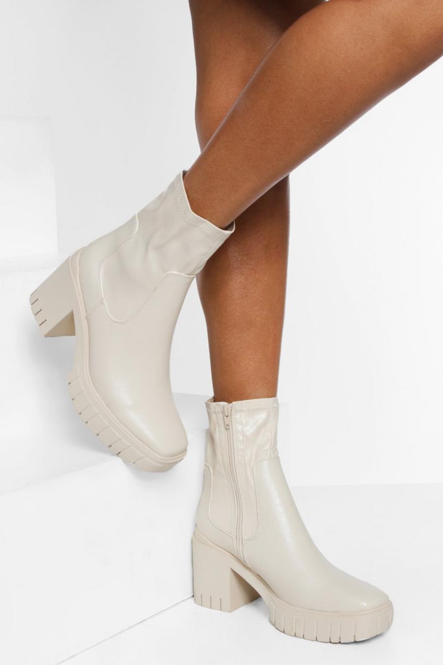 Cream Chunky Sock Boots image number 1