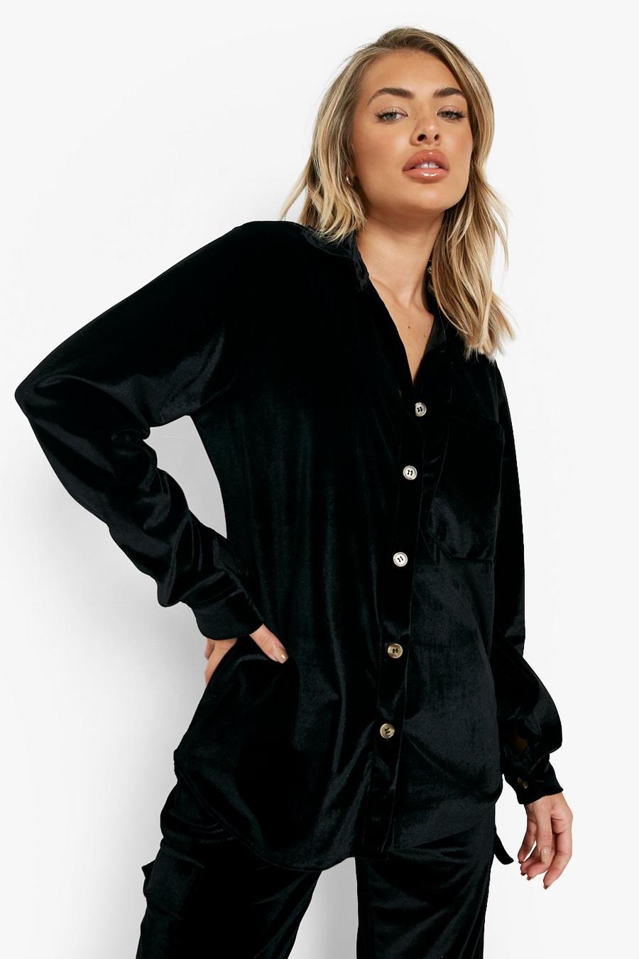 Black Velour Relaxed Fit Shirt image number 1
