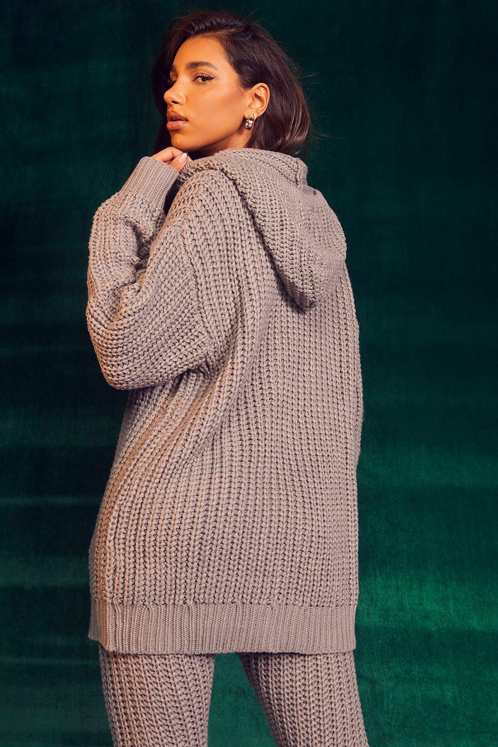 Oversized Chunky Ribbed Knitted Hoodie