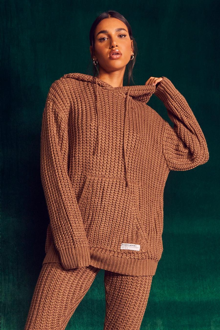 Medium brown Chunky Knit Oversized Hoodie image number 1