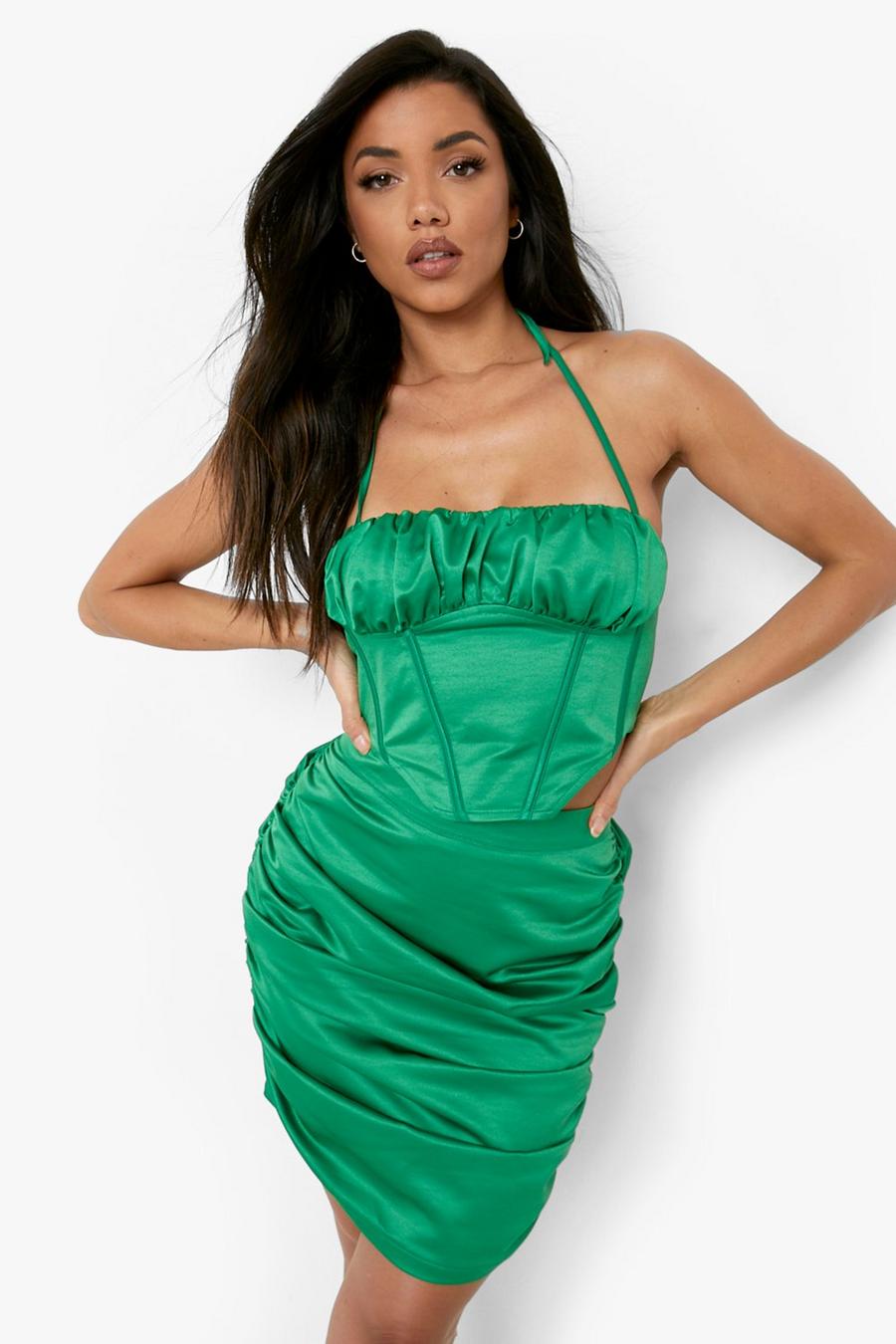 Bright green Satin Ruched Bust Corset image number 1