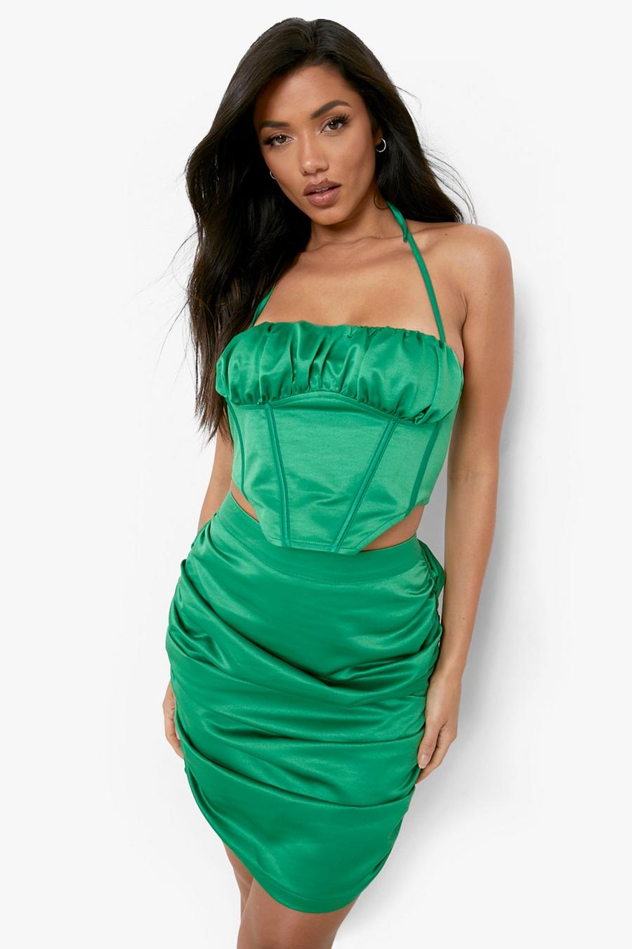 Bright green Satin Ruched Mini Skirt image number 1