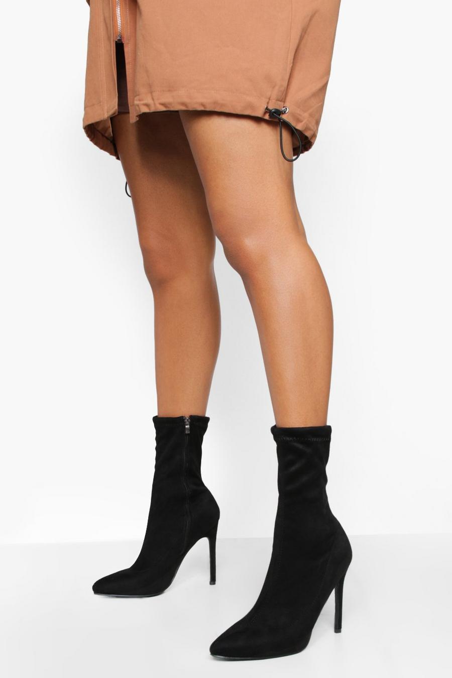 Black Pointed Toe Stiletto Heel Sock Boots image number 1