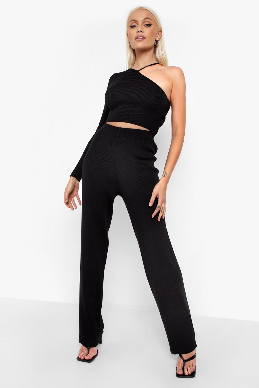 Black Knitted Top And Pants Two-Piece image number 1