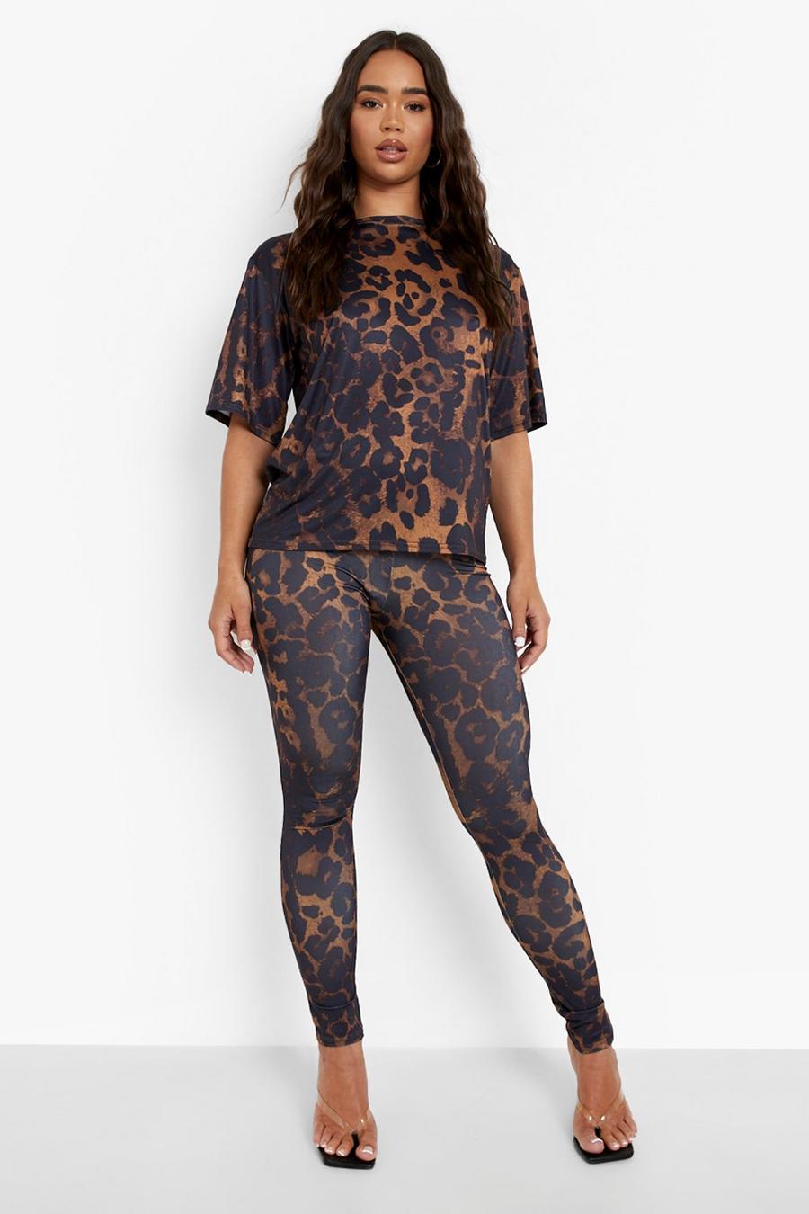 Black Leopard Print T-shirt & Leggings image number 1