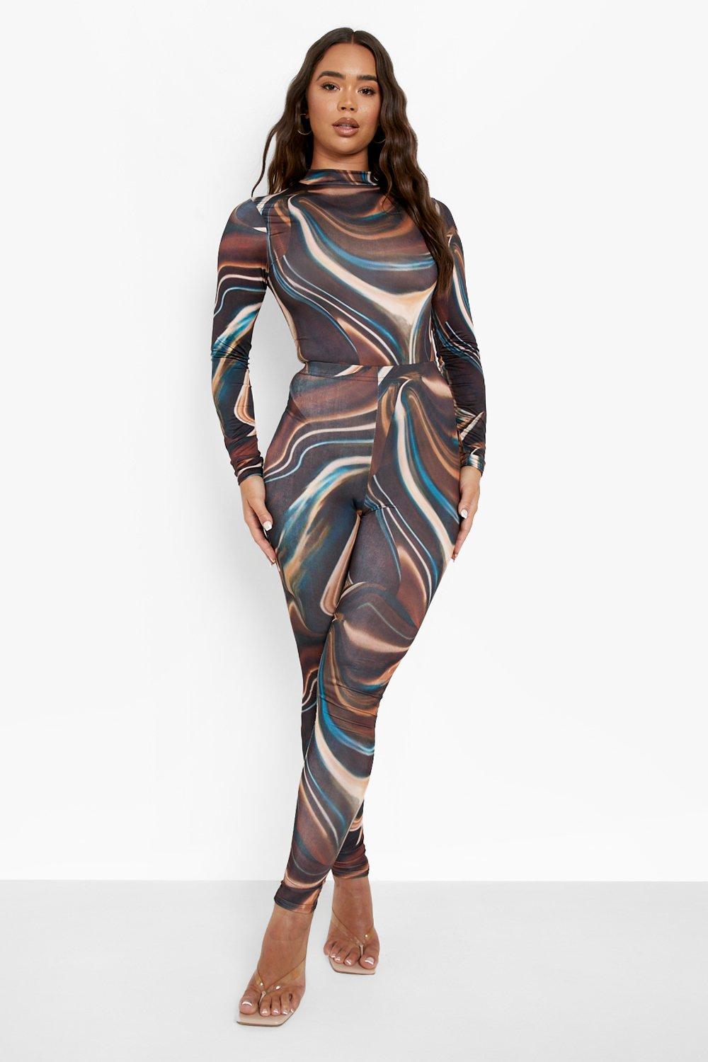 Marble Print High Neck Body Leggings boohoo NO